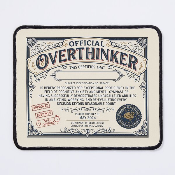 Item preview, Official Overthinker Certificate Funny Anxiety designed and sold by Zazz Lee.