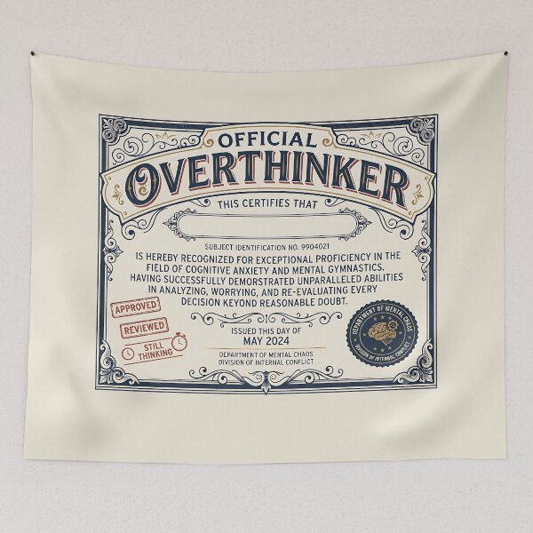 Item preview, Official Overthinker Certificate Funny Anxiety designed and sold by Zazz Lee.
