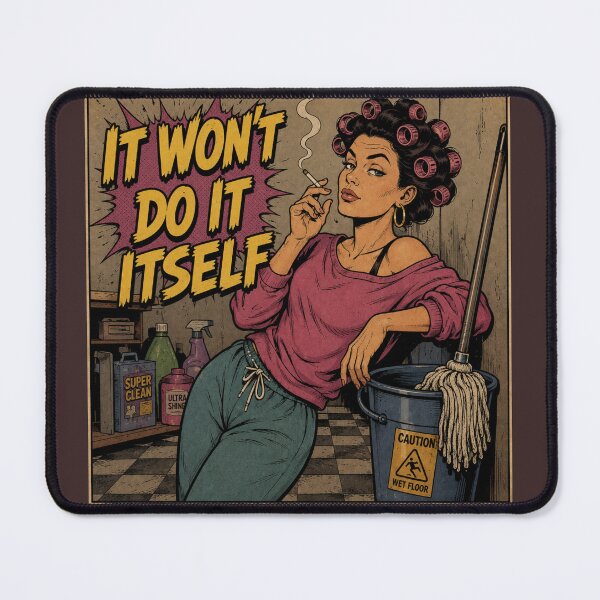Item preview, It Won't Do Itself – Funny Retro Cleaning Meme | 90s Comic Housewife designed and sold by Ekstrashop.