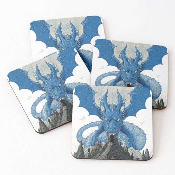 Item preview, Engraved azure blue dragon vintage art designed and sold by MemoryZoneOfficial.