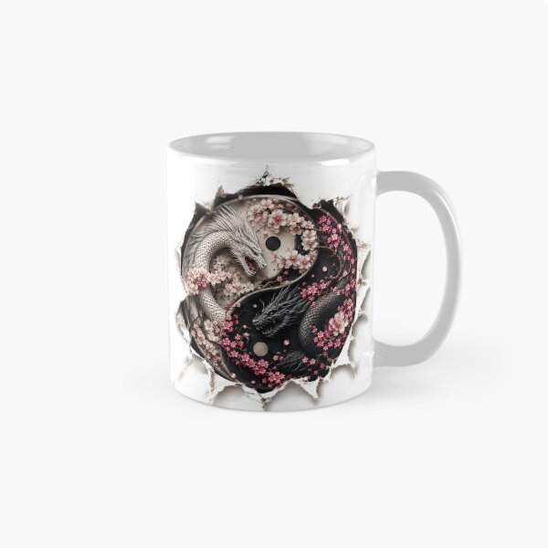 Item preview, Yin Yang Dragon Sakura – 3D Torn Fabric Fantasy | Japanese Dragon T-Shirt Design designed and sold by Minddey.