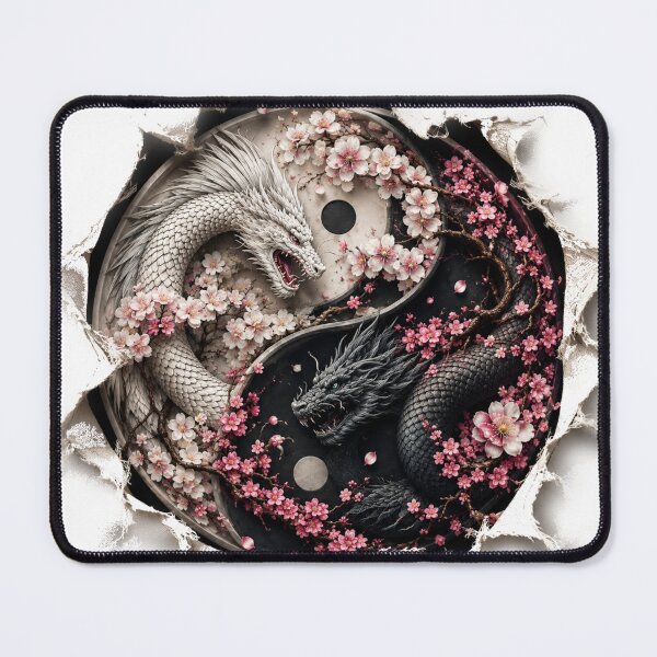 Item preview, Yin Yang Dragon Sakura – 3D Torn Fabric Fantasy | Japanese Dragon T-Shirt Design designed and sold by Minddey.
