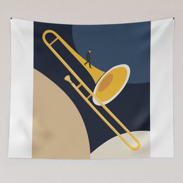 Item preview, Minimalist Trombone Journey Art | Mid-Century Modern Jazz Print | Bauhaus Music Print | Abstract Brass Instrument Decor designed and sold by Studio pod Burom.
