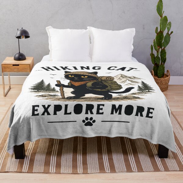 Item preview, Hiking Cat Explore More Funny Black Cat Vintage T-Shirt Stickers designed and sold by Sunday.Supply.