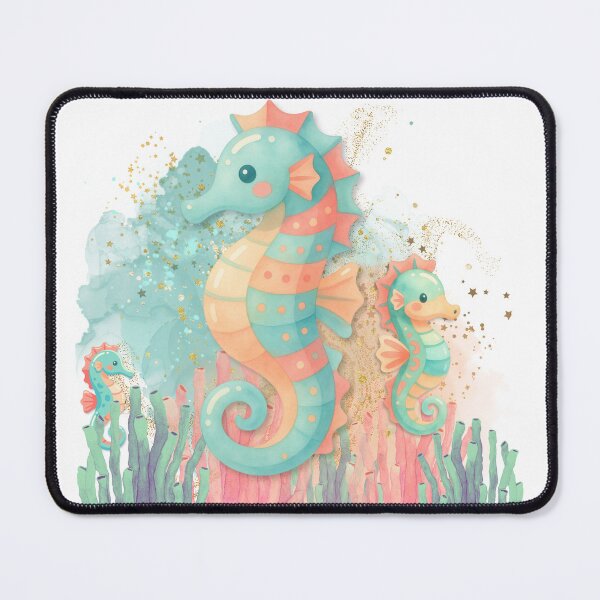 Item preview, Cute Watercolor Seahorse Family with Coral Reef & Gold Glitter Splash Art designed and sold by DonnaRaine.