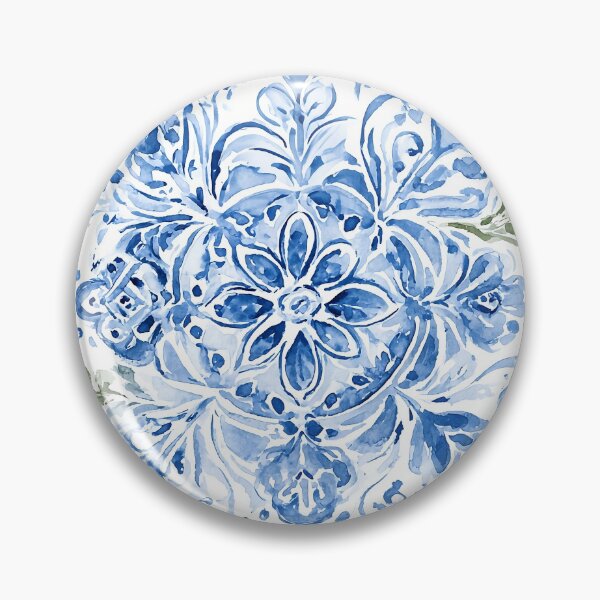 Item preview, Blue Azulejo Watercolor Pattern - Portuguese Tile Eight-Petal Flower Design designed and sold by Nine Lives Studio.