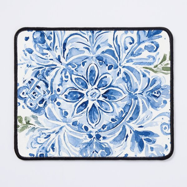 Item preview, Blue Azulejo Watercolor Pattern - Portuguese Tile Eight-Petal Flower Design designed and sold by Nine Lives Studio.