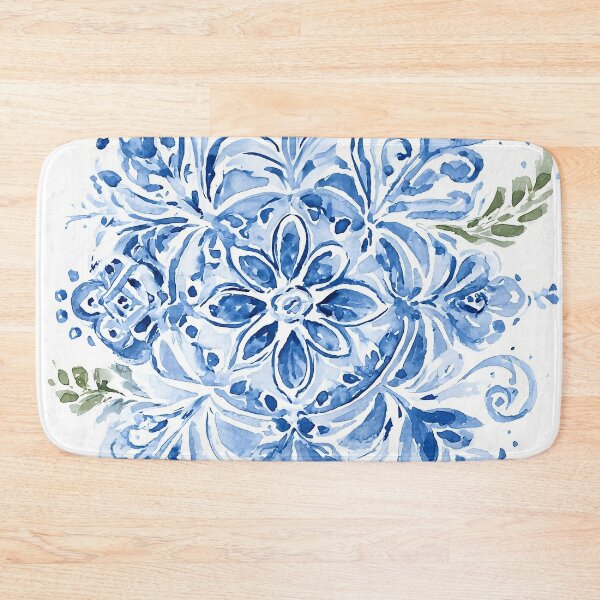 Item preview, Blue Azulejo Watercolor Pattern - Portuguese Tile Eight-Petal Flower Design designed and sold by Nine Lives Studio.