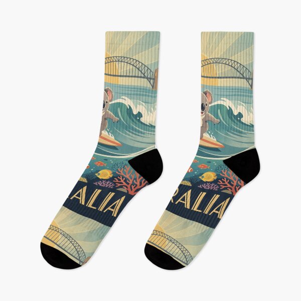 Item preview, Australia Vintage Travel Illustration - Happy Koala Surfing designed and sold by ZUMERI.