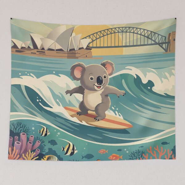 Item preview, Australia Vintage Travel Illustration - Happy Koala Surfing designed and sold by ZUMERI.