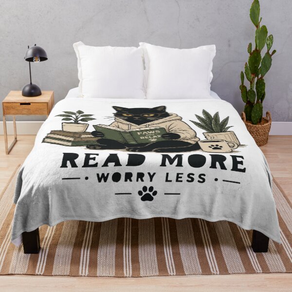 Item preview, Book Cat Read More Worry Less Funny Black Cat T-Shirt Stickers designed and sold by Sunday.Supply.