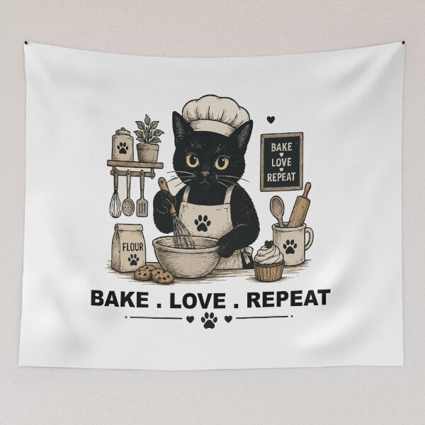 Item preview, Baking Cat Bake Love Repeat Funny Black Cat T-Shirt Stickers designed and sold by Sunday.Supply.