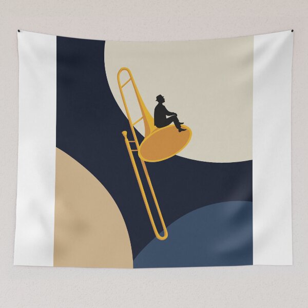 Item preview, Minimalist Trombone Dreamer | Mid-Century Modern Jazz Art | Abstract Musician Print | Bauhaus Brass Instrument Print designed and sold by Studio pod Burom.