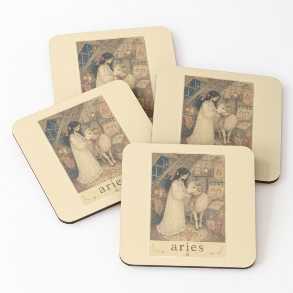 Item preview, Vintage Aries Zodiac Girl with Ram – Celestial Storybook Astrology designed and sold by vitriolicapprel.