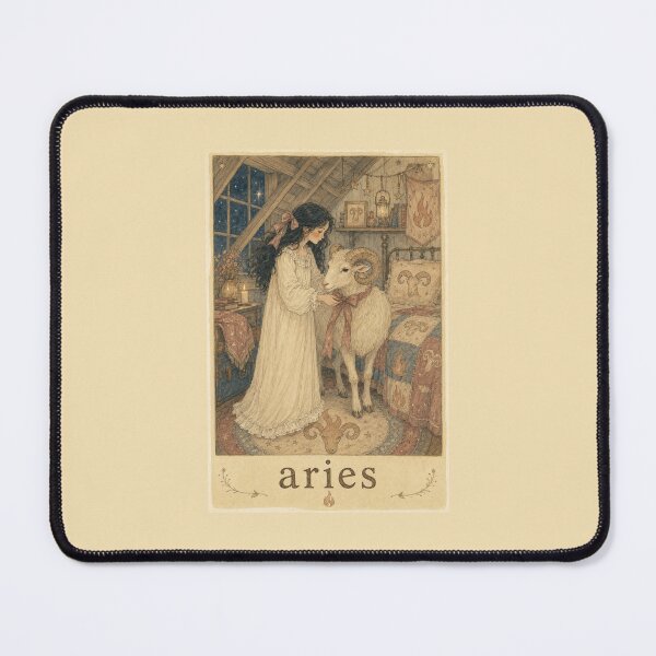 Item preview, Vintage Aries Zodiac Girl with Ram – Celestial Storybook Astrology designed and sold by vitriolicapprel.