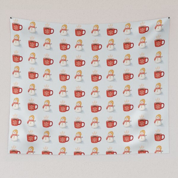 Item preview, Cozy Christmas Pattern of Snowman and Hot Chocolate designed and sold by TheCozyDesk.