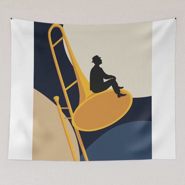 Item preview, Minimalist Trombone Dreamer | Mid-Century Modern Jazz Art | Abstract Musician Print | Bauhaus Brass Instrument Print designed and sold by Studio pod Burom.