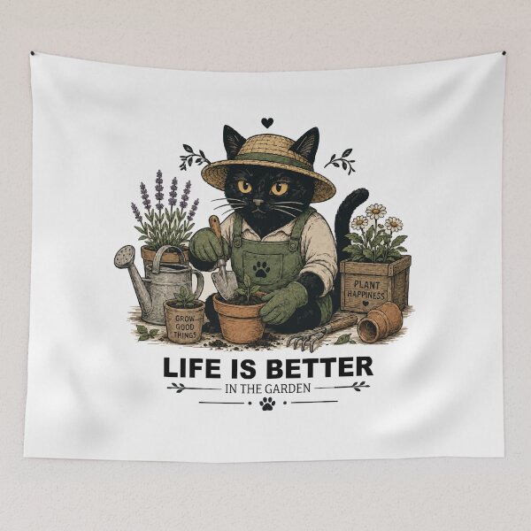 Item preview, Gardening Cat Life Is Better In The Garden Funny Black Cat T-Shirt Stickers designed and sold by Sunday.Supply.