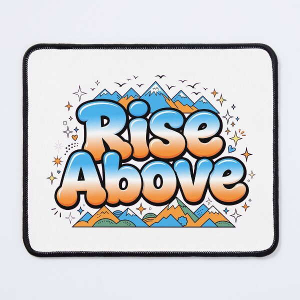 Item preview, Rise Above Blue Sunset Orange Mountain Peaks Retro Typography Quote designed and sold by AuraVibesArts .