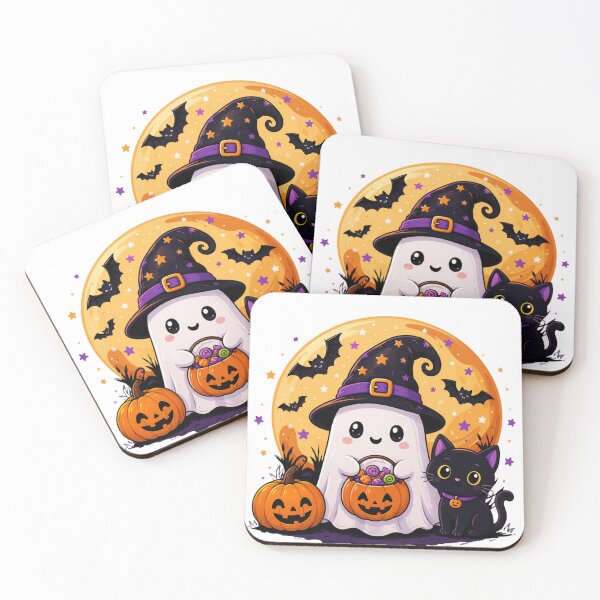 Item preview, Cute Halloween Ghost & Black Cat designed and sold by MySthore.
