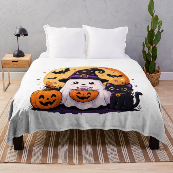 Item preview, Cute Halloween Ghost & Black Cat designed and sold by MySthore.