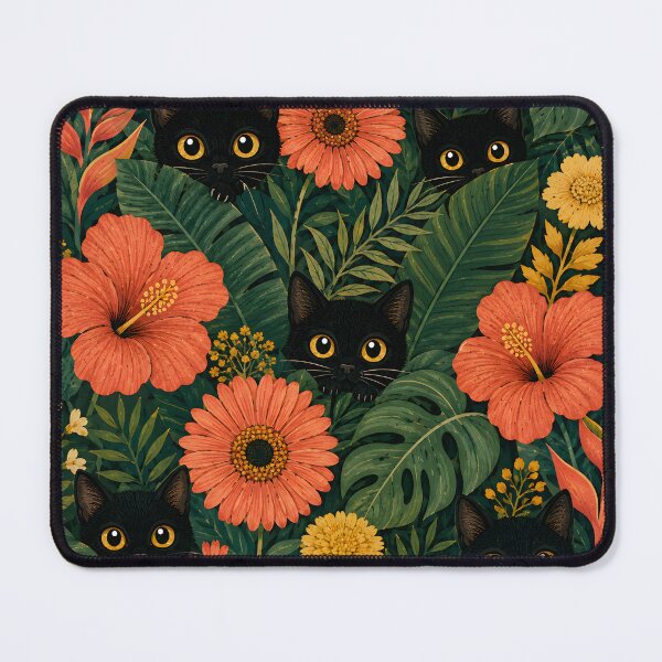Item preview, Black Cats Peeking Through Tropical Blooms designed and sold by Jozefin's Studio.
