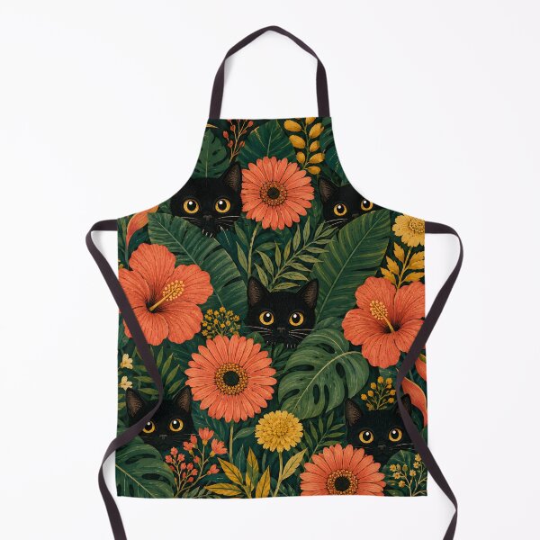 Item preview, Black Cats Peeking Through Tropical Blooms designed and sold by Jozefin's Studio.