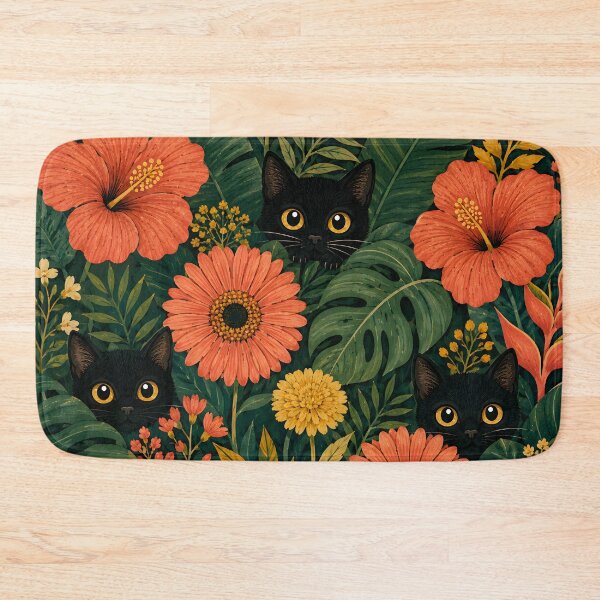 Item preview, Black Cats Peeking Through Tropical Blooms designed and sold by Jozefin's Studio.