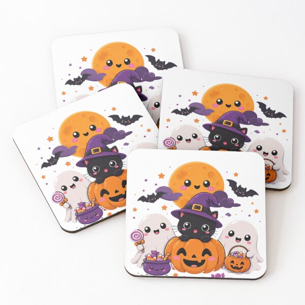 Item preview, Kawaii Halloween Friends – Cute Ghosts, Black Cat & Happy Pumpkin designed and sold by MySthore.