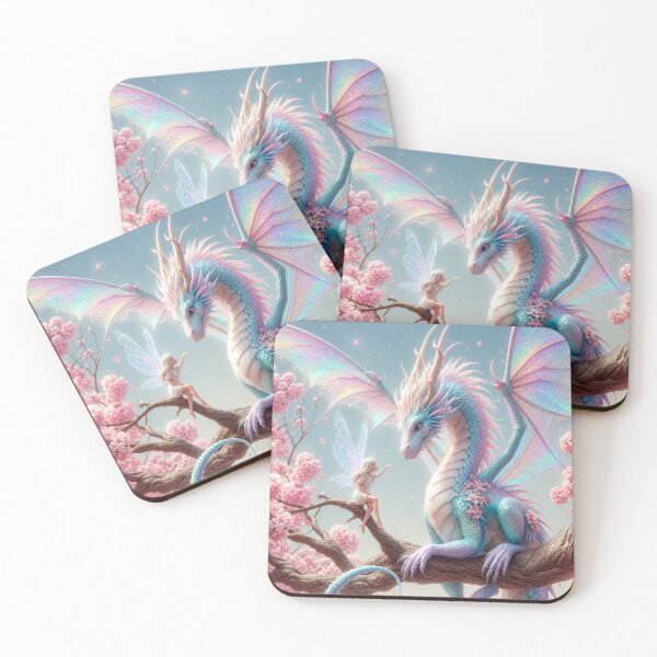 Item preview, Fairy Blossom Dragon – Pastel Fantasy Dragon & Fairy Cherry Blossom Art designed and sold by DrakariArt.