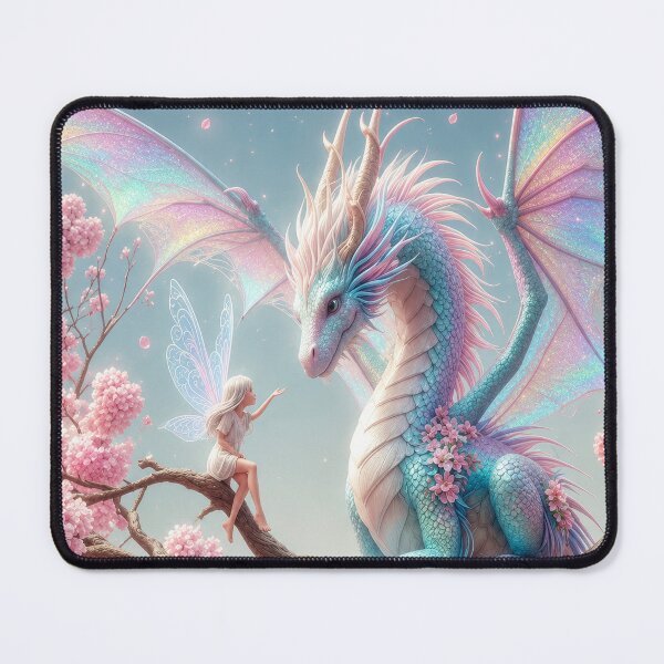 Item preview, Fairy Blossom Dragon – Pastel Fantasy Dragon & Fairy Cherry Blossom Art designed and sold by DrakariArt.