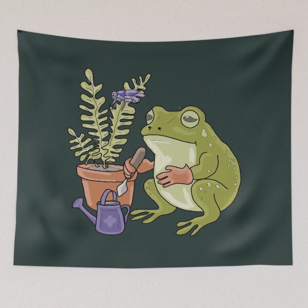 Item preview, Frog Gardener with Fern & Watering Can - Cute Cottagecore Frog Illustration designed and sold by LeshanArt.