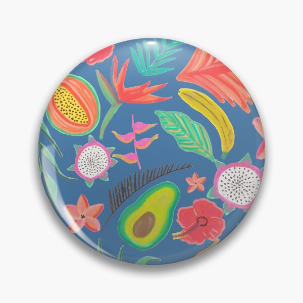 Item preview, Tropical Botanical Pattern with Blue Background and Exotic Fruits designed and sold by ElizabethCoelho.