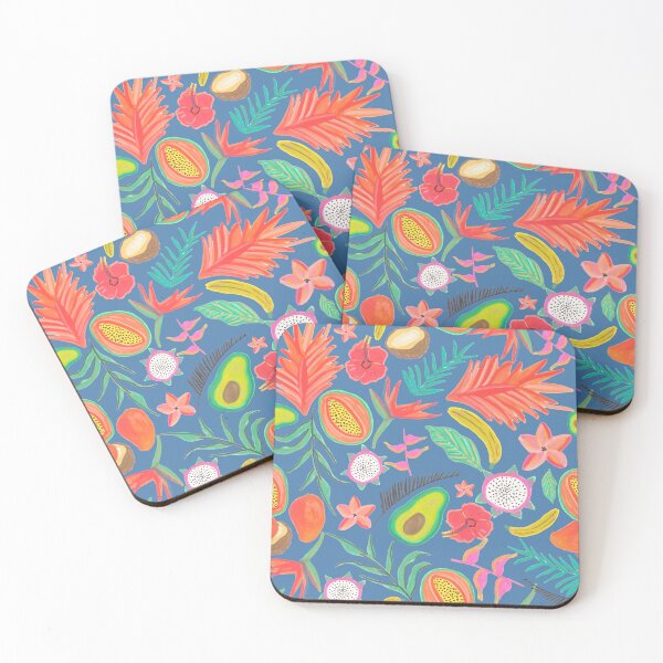 Item preview, Tropical Botanical Pattern with Blue Background and Exotic Fruits designed and sold by ElizabethCoelho.