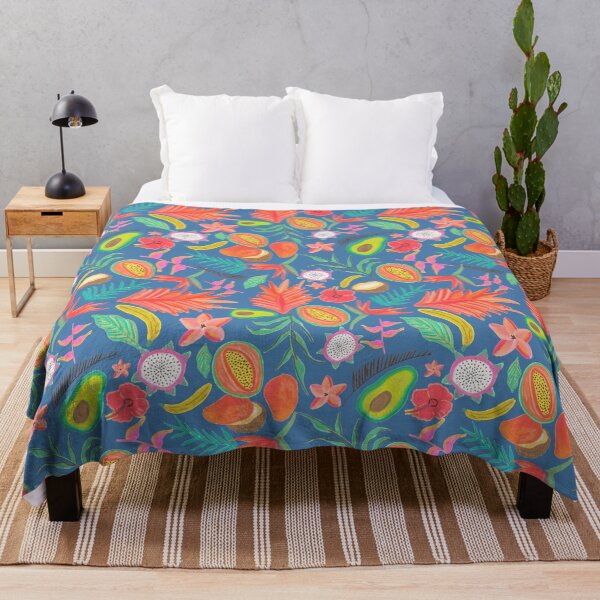 Item preview, Tropical Botanical Pattern with Blue Background and Exotic Fruits designed and sold by ElizabethCoelho.