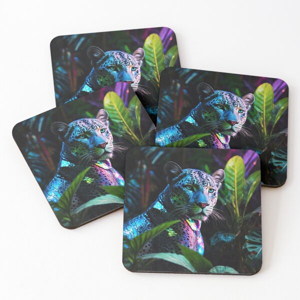 Item preview, Neon Jaguar in Rainforest: Bioluminescent and Psychedelic Digital Art designed and sold by Karina Creative Studio.