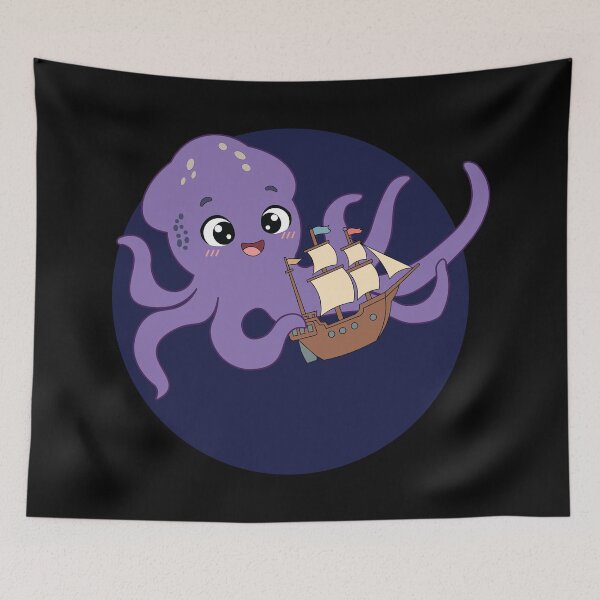 Item preview, Cute Cartoon Kraken Playing with Ship Shirt | Funny Sea Monster & Ocean Lover designed and sold by Hallowed Artistry.