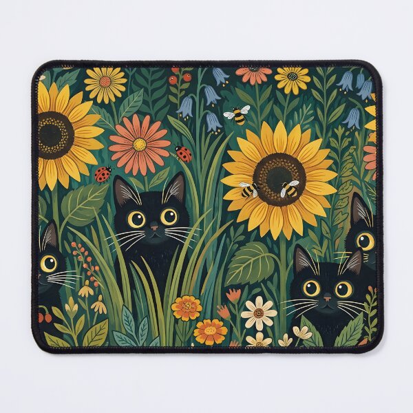 Item preview, Black Cats Peeking Through Whimsical Wildflower Garden designed and sold by Jozefin's Studio.