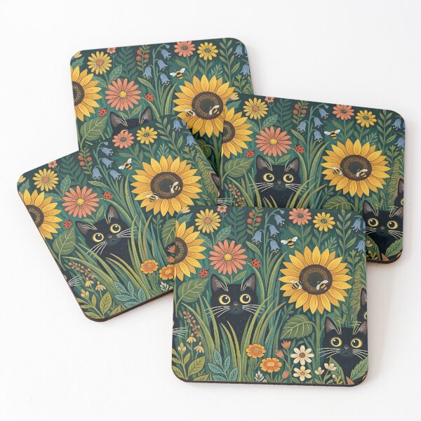 Item preview, Black Cats Peeking Through Whimsical Wildflower Garden designed and sold by Jozefin's Studio.