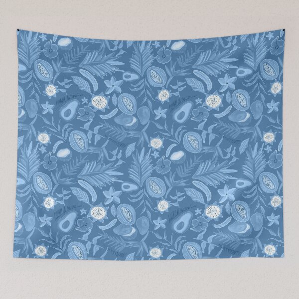 Item preview, Monochromatic Tropical Botanical Pattern in Blue designed and sold by ElizabethCoelho.