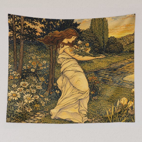 Item preview, Meditation - Art Nouveau Floral Maiden Vintage Illustration for Home Decor designed and sold by RickE.