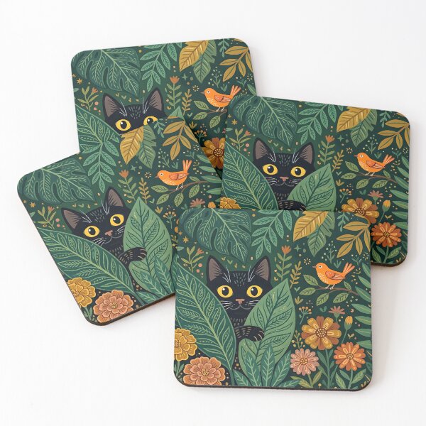Item preview, Black Cat Peeking Through Lush Botanical Garden designed and sold by Jozefin's Studio.