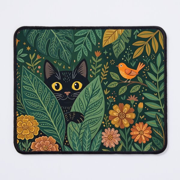 Item preview, Black Cat Peeking Through Lush Botanical Garden designed and sold by Jozefin's Studio.