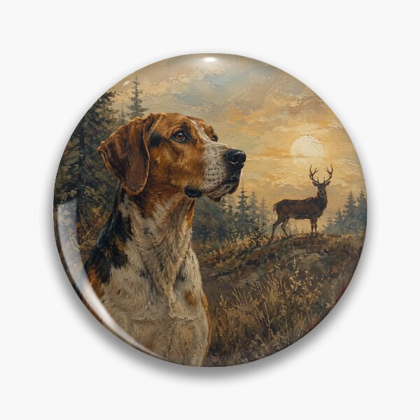 Item preview, American Foxhound with Whitetail Deer – Rustic Hunting Dog Oil Painting designed and sold by TammyHunterArt.