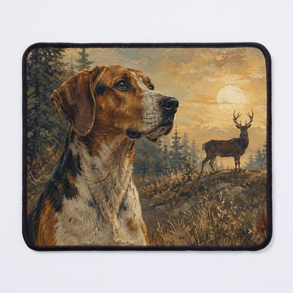 Item preview, American Foxhound with Whitetail Deer – Rustic Hunting Dog Oil Painting designed and sold by TammyHunterArt.