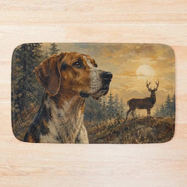 Item preview, American Foxhound with Whitetail Deer – Rustic Hunting Dog Oil Painting designed and sold by TammyHunterArt.