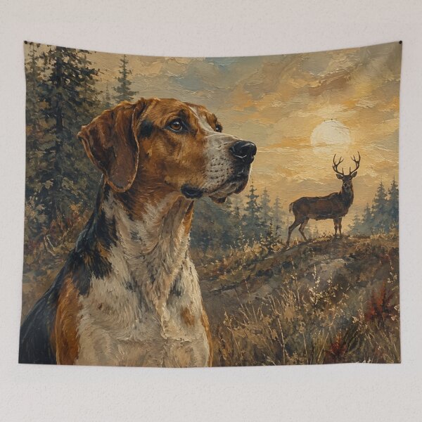 Artikelvorschau, Amerikanischer Fuchshund mit Weißwedelhirsch – Rustikales Jagdhund-Ölgemälde entworfen und verkauft von TammyHunterArt.