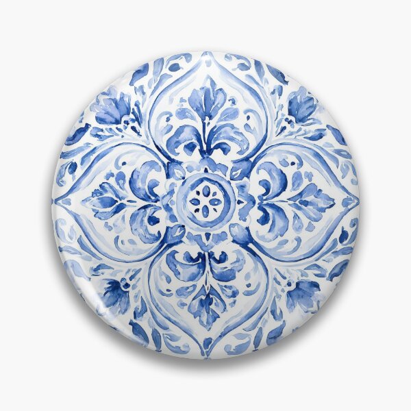 Item preview, Blue Azulejo Watercolor Pattern - Portuguese Tile Fleur-de-lis Design designed and sold by Nine Lives Studio.