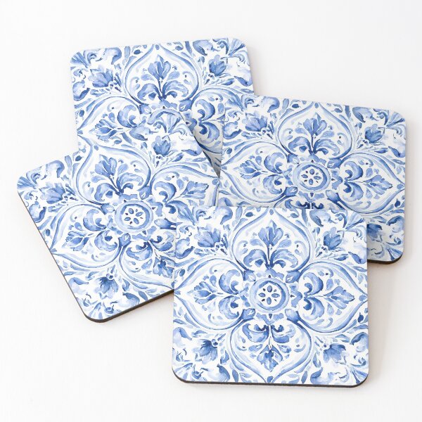 Item preview, Blue Azulejo Watercolor Pattern - Portuguese Tile Fleur-de-lis Design designed and sold by Nine Lives Studio.