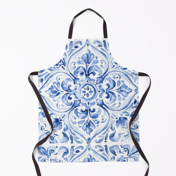 Item preview, Blue Azulejo Watercolor Pattern - Portuguese Tile Fleur-de-lis Design designed and sold by Nine Lives Studio.